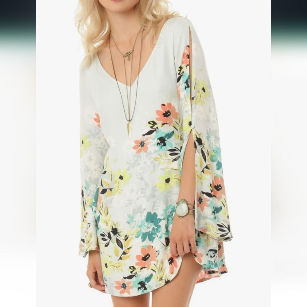 O'Neill Womens Penny Woven Floral Mini Dress Blue Bloomcore Bell Sleeve Small